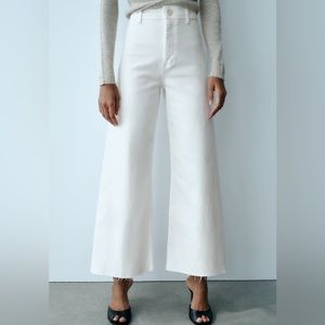 Zara White High-Waisted Marine Straight Jeans